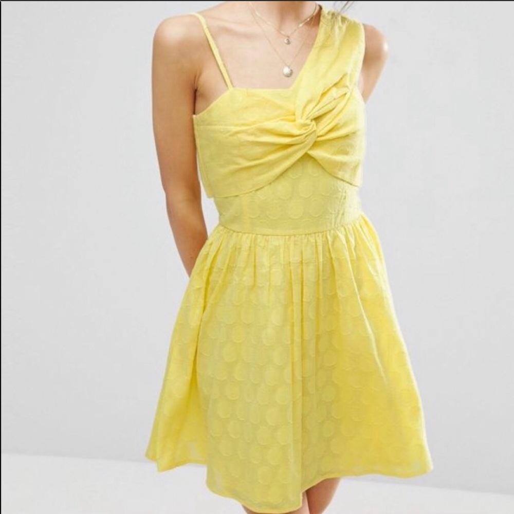 ASOS Women’s One Shoulder Mini Bubble Dress Yellow Cotton Size 2